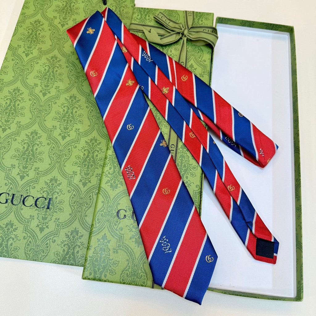 Gucci Style Men's Equestrian Stripe Silk Tie