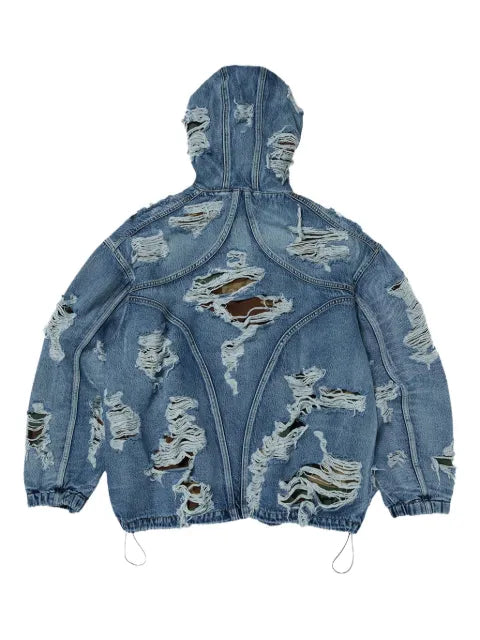 THUG CLUB distressed zip-up hooded jacket