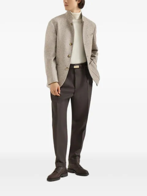 Brunello Cucinelli cashmere and silk diagonal outerwear blazer with patch pockets