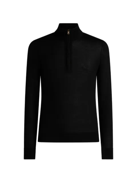 ETRO wool and silk sweater with zip and pegaso embroidery