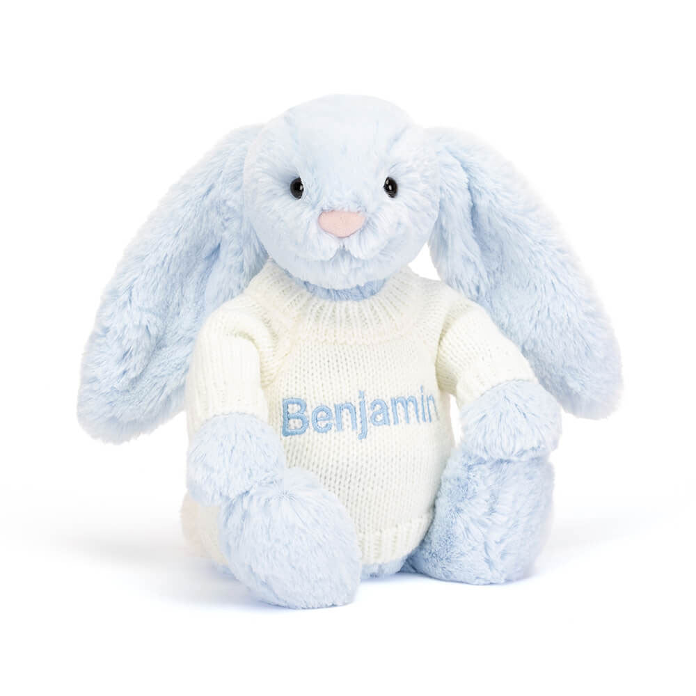 Bashful Blue Bunny with Personalized Cream Jumper