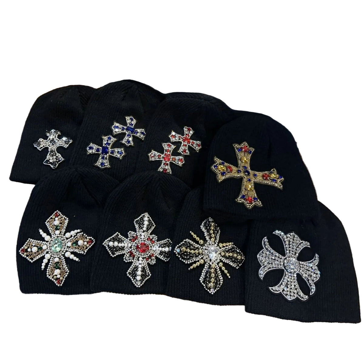 Rhinestone Cross Gem Knit Beanie Multi‑Style Streetwear Unisex