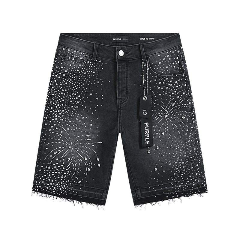 Purple Brand Rhinestone Starburst Denim Shorts