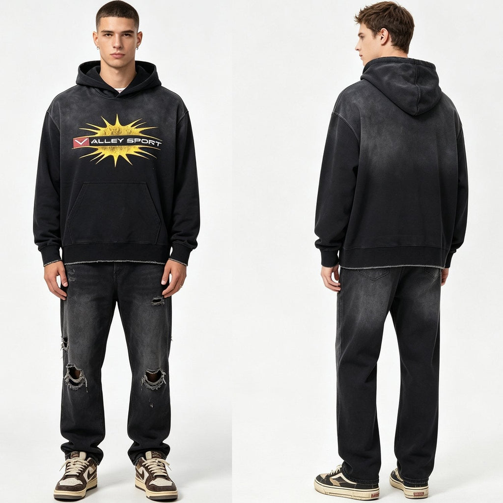 Valley Dreams Starburst Graphic Washed Black Hoodie