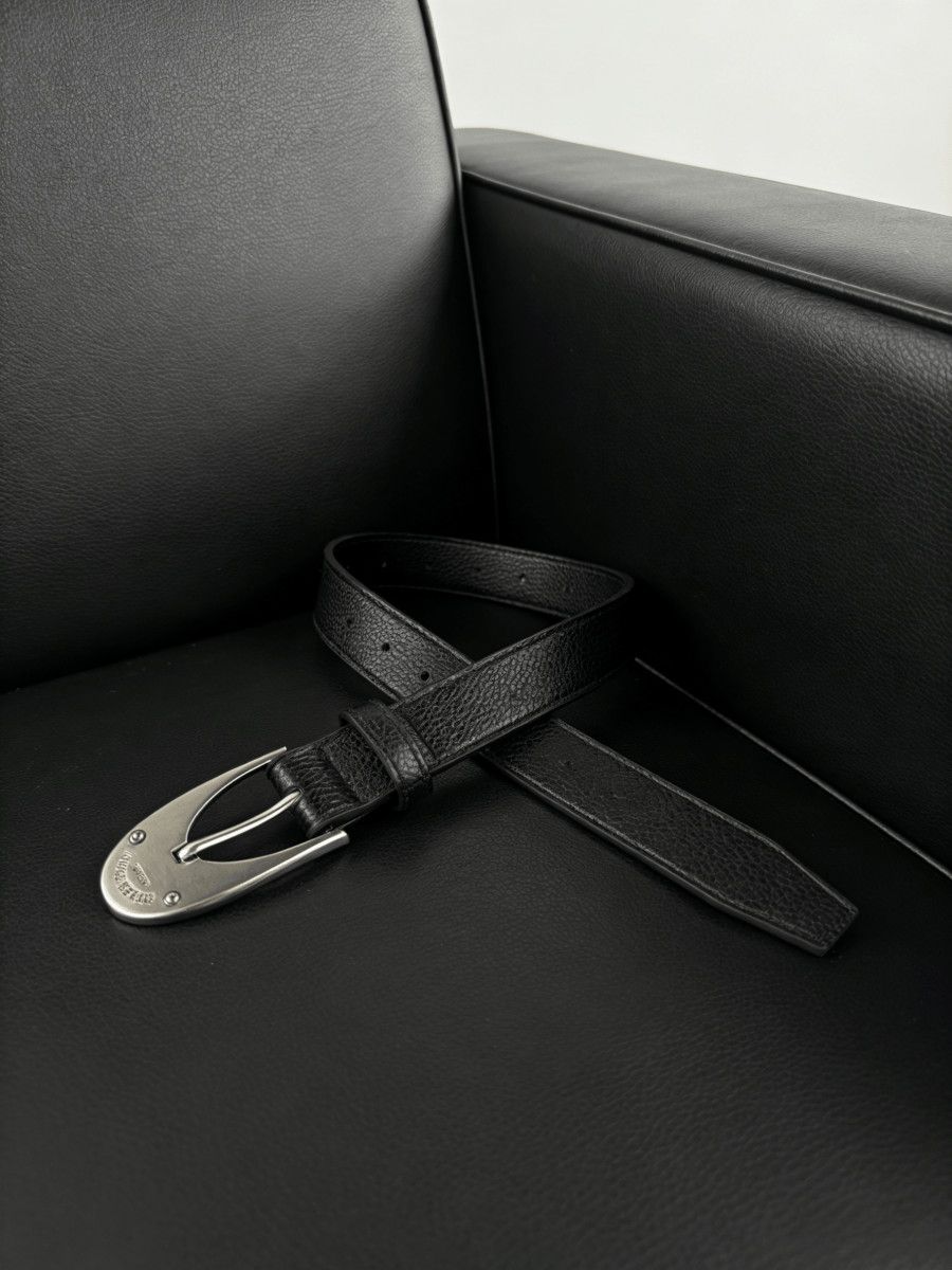 Full Grain Leather Belt Teardrop Wing Buckle Matte Silver Waist Belt