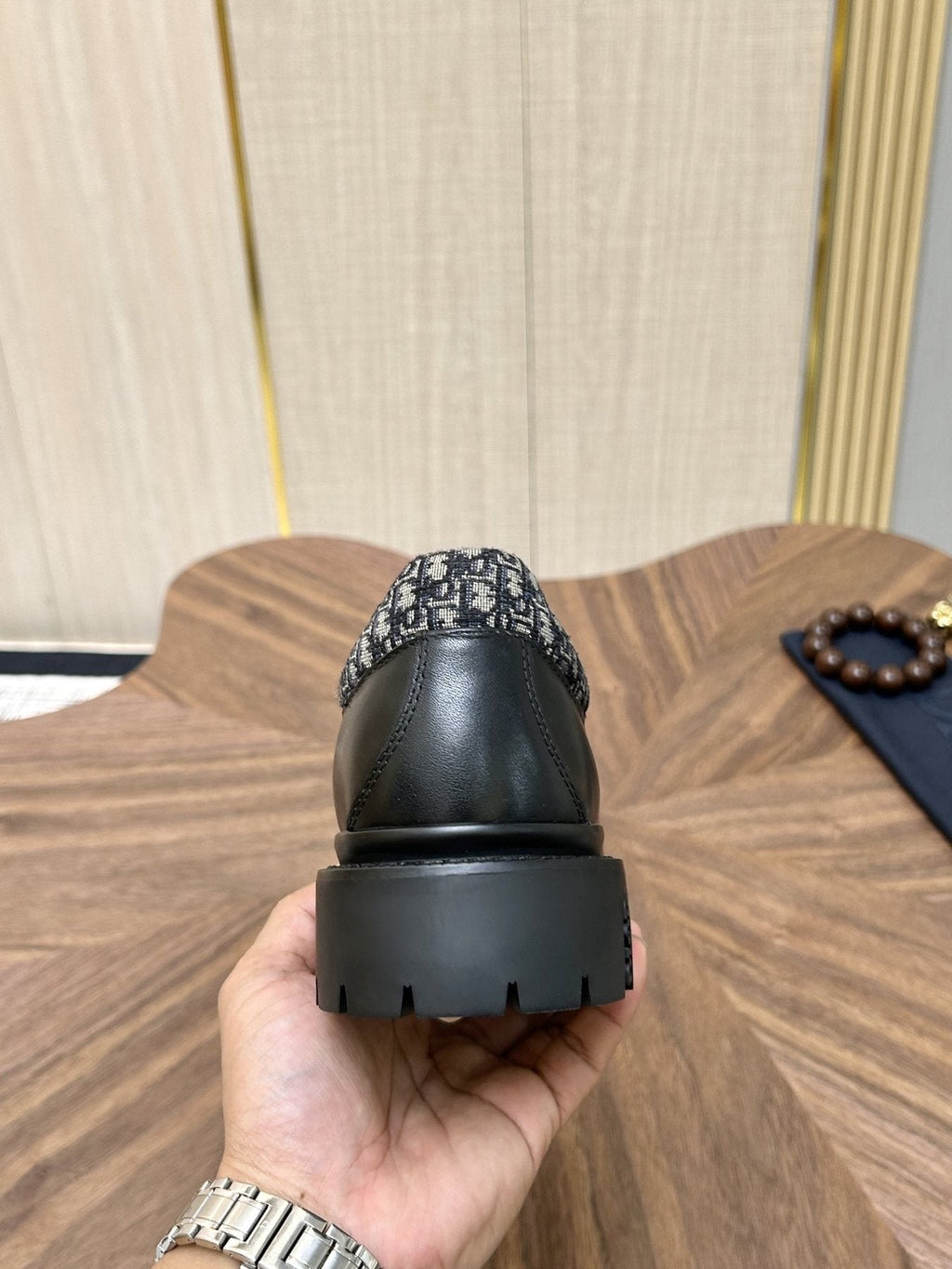 Dior Black Patterned-Collar Lace-Up Shoes
