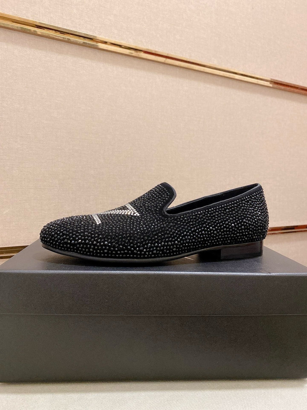 Giuseppe Zanotti Men's Black Rhinestone Loafers