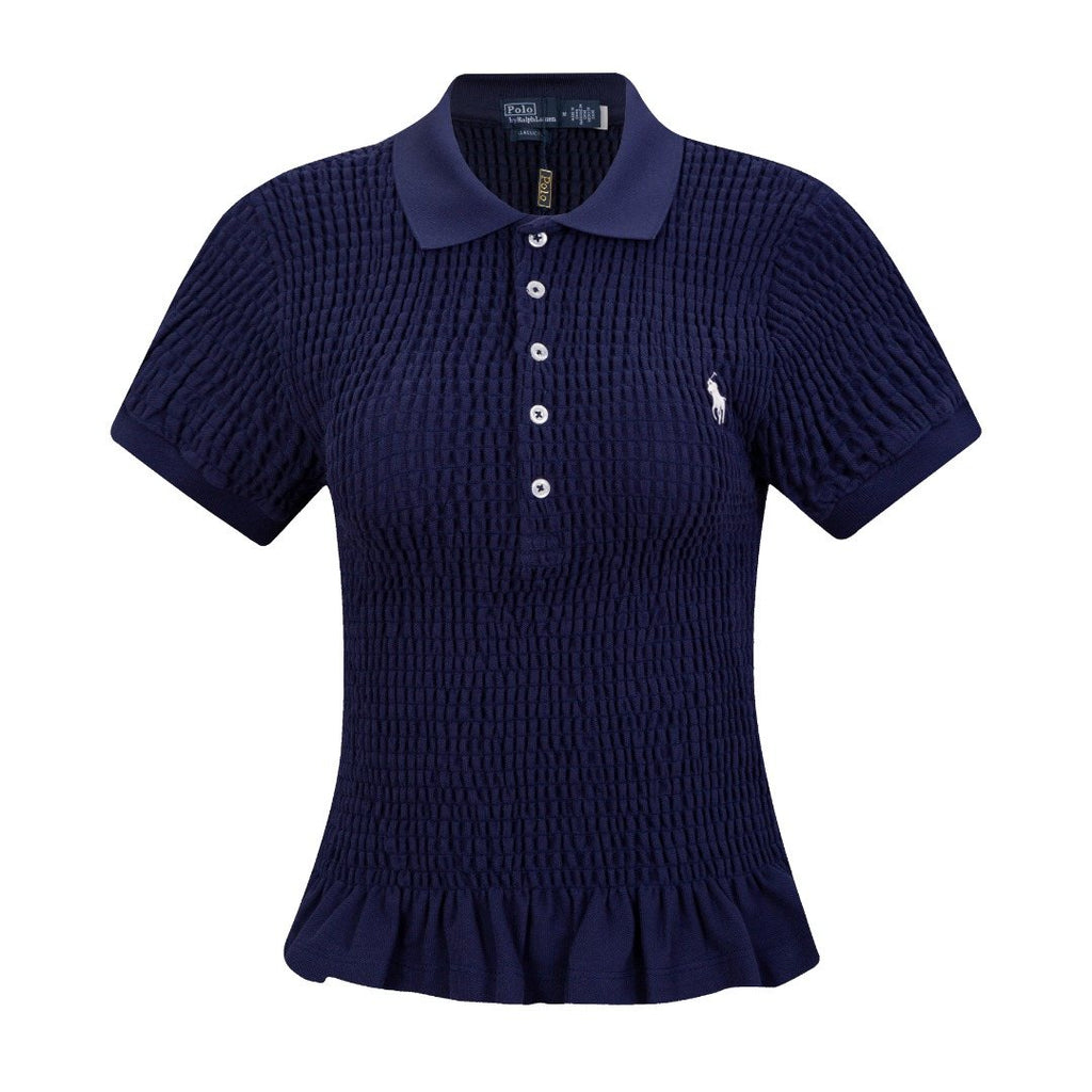 Ralph Lauren Ruffled-Hem Piqué Polo Top