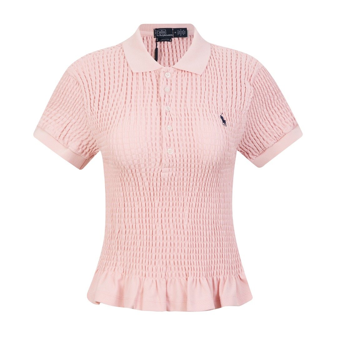 Ralph Lauren Ruffled-Hem Piqué Polo Top