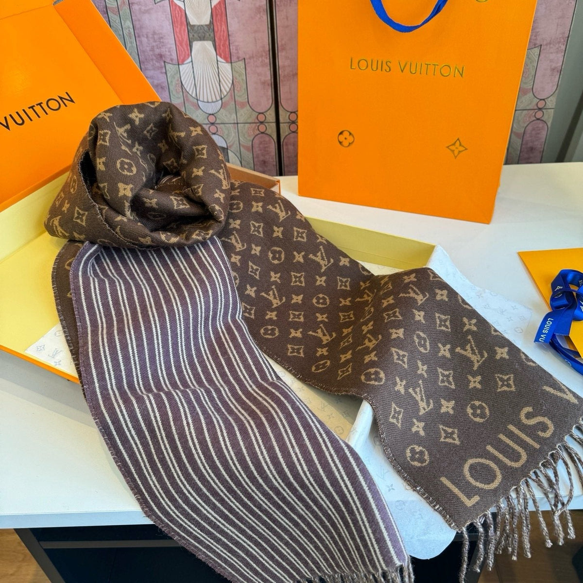 Louis Vuitton Brown Monogram Fringe Scarf