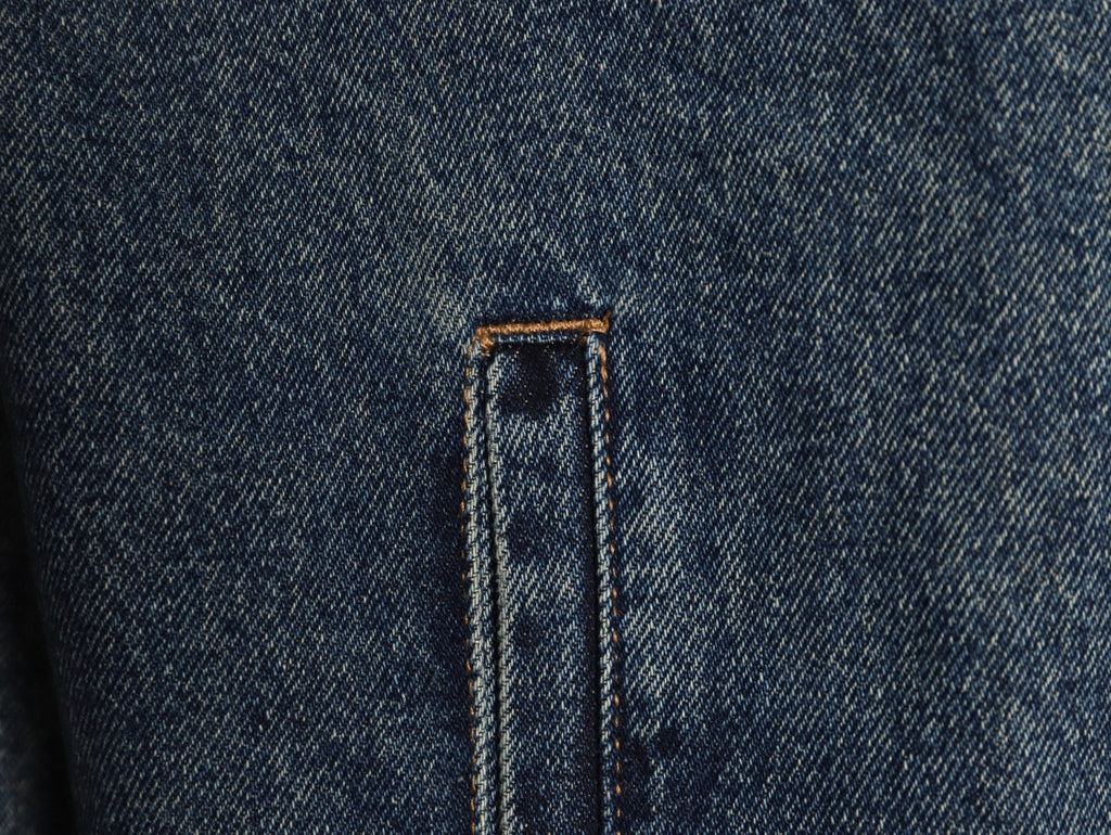 Prada Triangle-Logo Washed Zip-Up Denim Jacket - Dark Blue