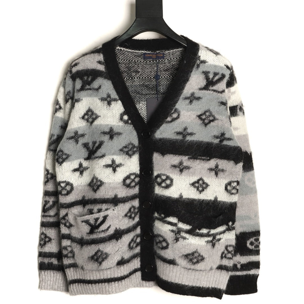 Louis Vuitton Gradient Monogram-Style V-Neck Cardigan - Gray and Black
