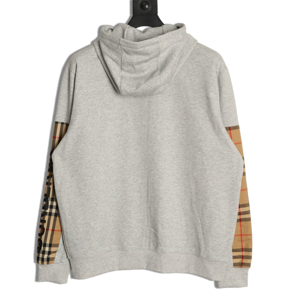 Burberry Logo-Detail Check-Panel Hooded Zip Jacket - Light Gray