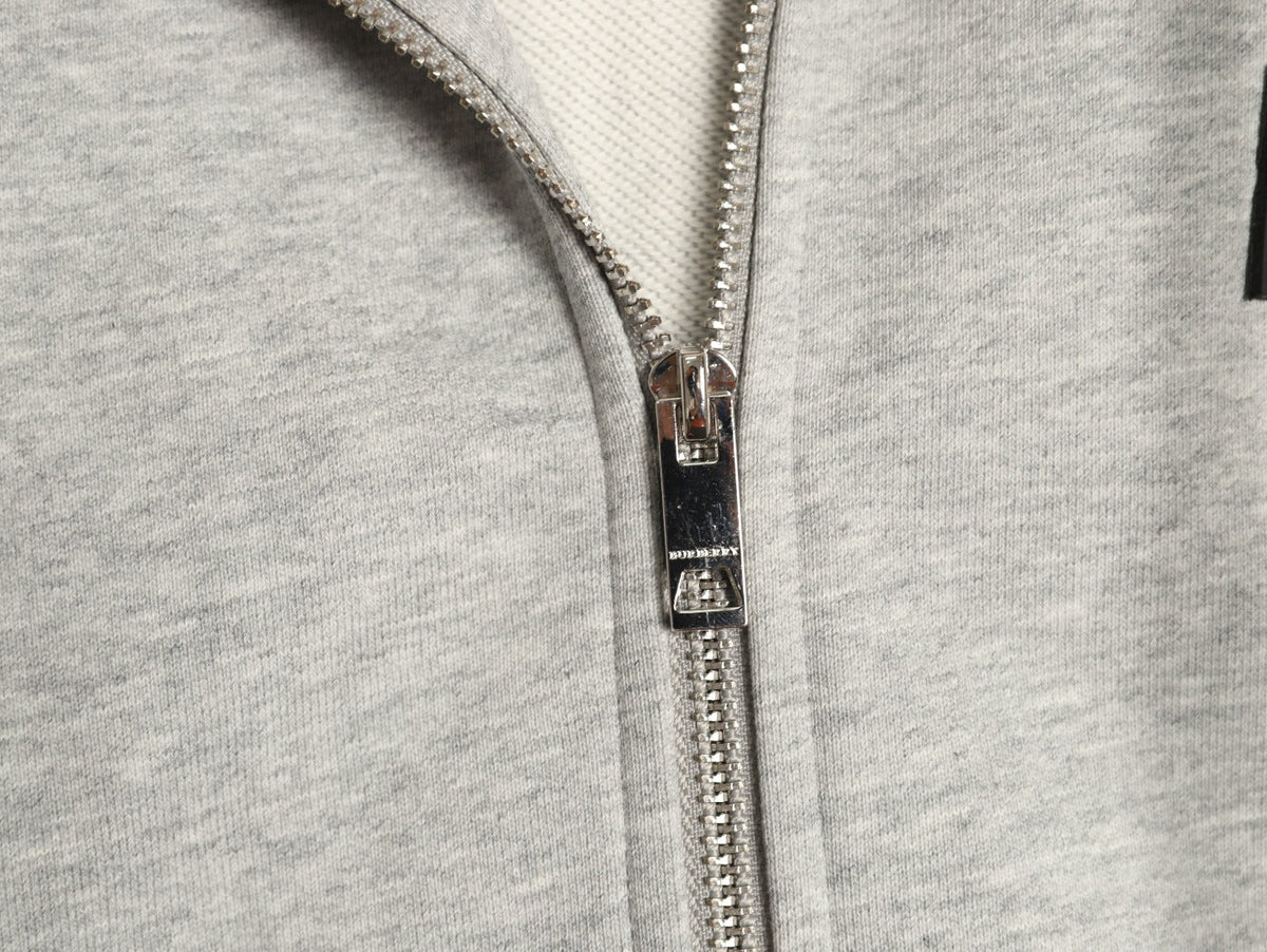 Burberry Logo-Detail Check-Panel Hooded Zip Jacket - Light Gray