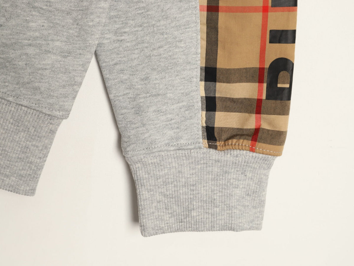 Burberry Logo-Detail Check-Panel Hooded Zip Jacket - Light Gray
