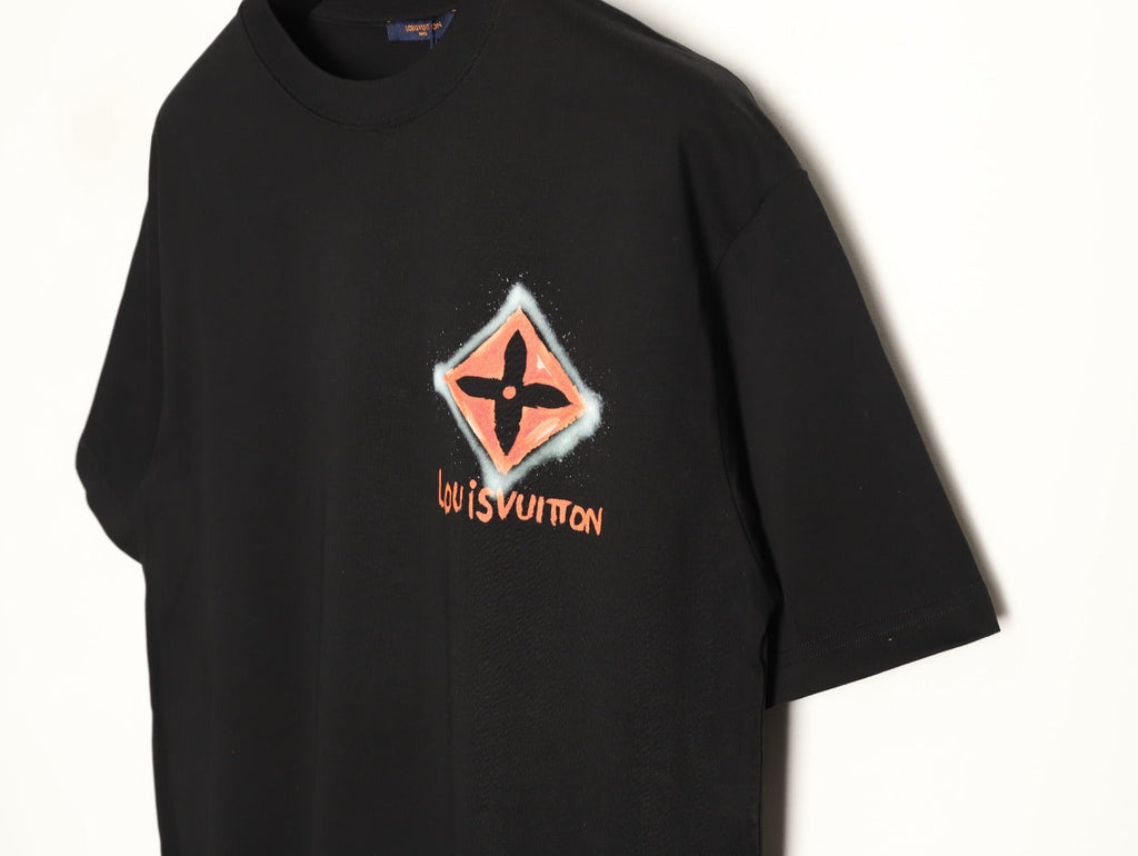 Louis Vuitton Four-Petal Motif and Lettering T-Shirt - Black